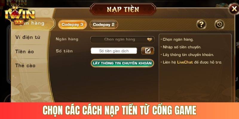 Chọn các cách nạp tiền từ cổng game